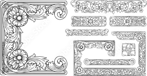 Vintage Ornamental Border and Frame Collection – Decorative Floral & Geometric Elements. Elegant corner embellishment design element

