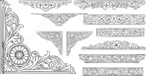 Vintage Ornamental Border and Frame Collection – Decorative Floral & Geometric Elements. Elegant corner embellishment design element

