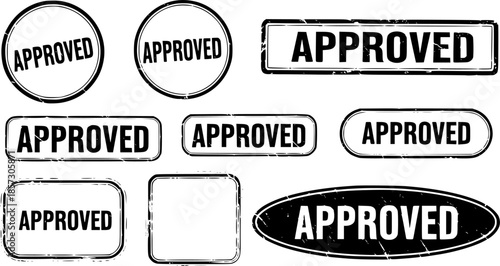 Approved stamp vector set in black color. Suitable for apps and website UI designs
