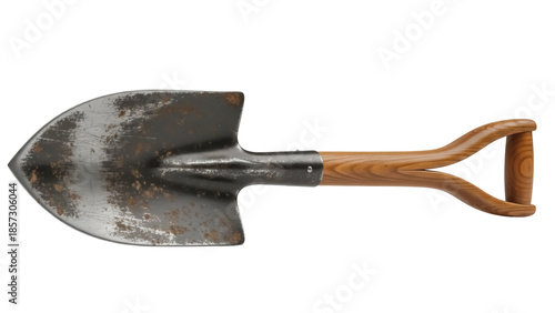 Фотография Used garden spade isolated PNG on transparent background, weathered metal shovel