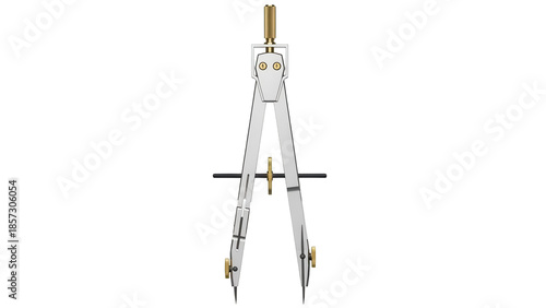 Fotografia Silver drawing compass isolated PNG on transparent background, precision instrum