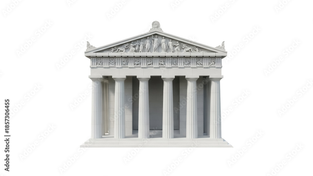 Obraz premium Detailed Parthenon temple PNG isolated on transparent background, ancient Greek architecture with Doric columns and classical design for historical projects