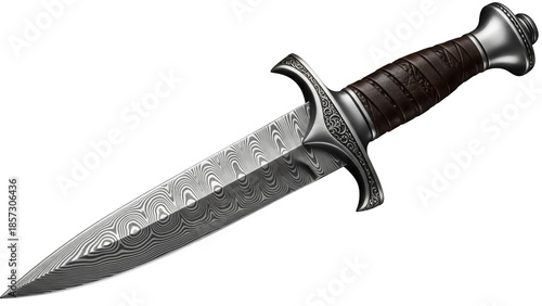 Fotografia Ornate dagger with Damascus steel blade isolated PNG, medieval weapon for fantas