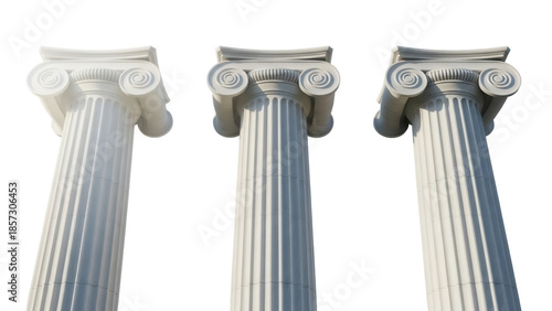 Canvas Print Three Ionic columns isolated PNG on transparent background, ancient Greek archit