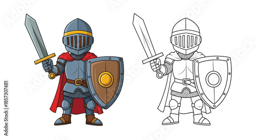 Knightly Protector: A brave and valiant knight, clad in shining armor, brandishes a gleaming sword and shield, ready to defend, embodying courage and strength.
