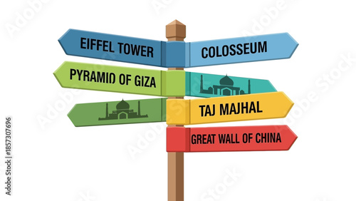 World Landmarks Signpost: Travel Destinations & Famous Monuments