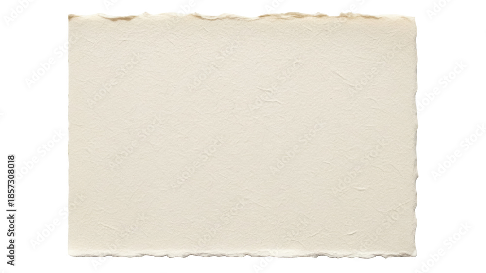 Fototapeta premium Beige handmade paper isolated PNG, textured deckle edge stationery for watercolor painting and mixed media art projects on transparent background