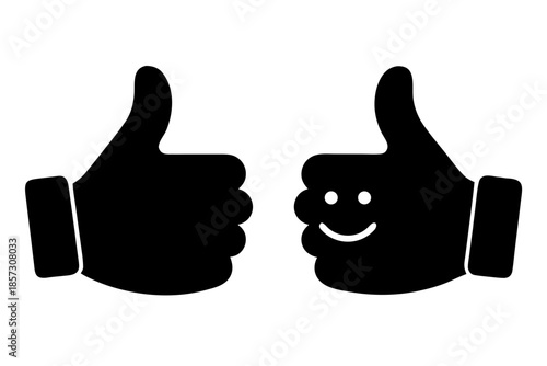 Emoji thumbs up and like reactions silhouette vector, Emoji black symbol

