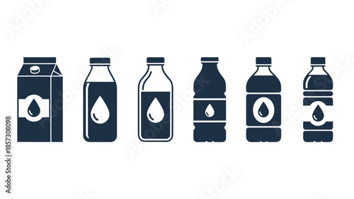 Collection of beverage containers including cartons and bottles.