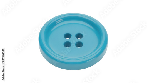 Foto Turquoise sewing button isolated PNG, four holes craft supply for fashion design