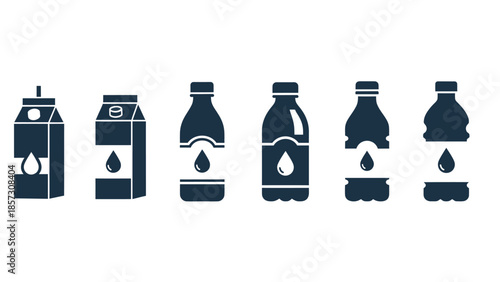 Set of Beverage Containers Icons in Silhouette Style.