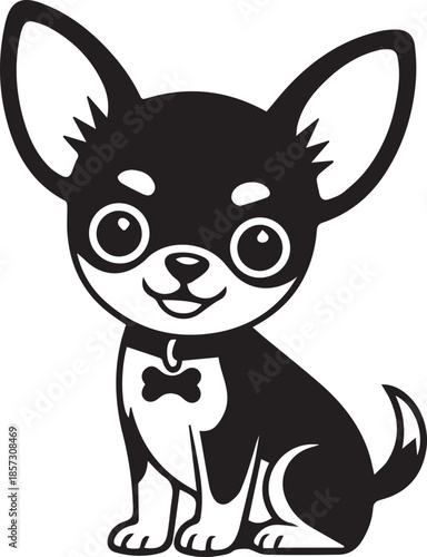 Cute Chihuahua Puppy Cartoon Vector Icon in Black and White
