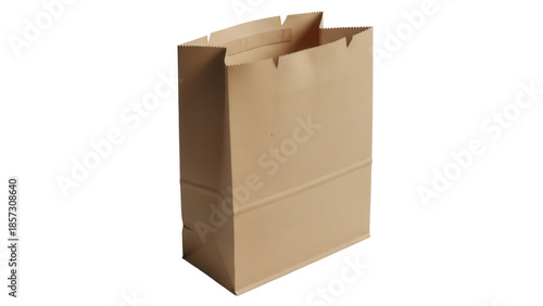 Photography Open brown paper bag isolated PNG, empty grocery sack for shopping and packaging