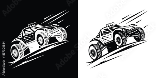 A rugged offroad buggy speeding through the terrain, showcasing adventure, adrenaline, and the thrill of extreme sports isolated on white background