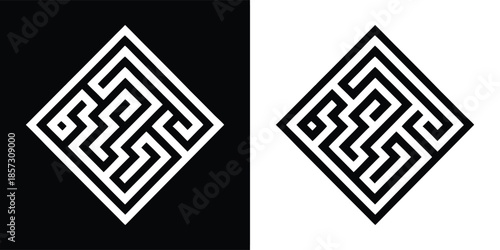 A captivating maze pattern in contrasting black and white, creating a visually striking and intricate design that draws the eye and invites exploration