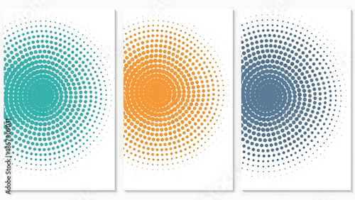 Abstract Geometric Halftone Circles in Teal, Orange, and Blue Hues