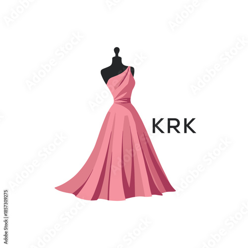 KRK Elegant Pink Dress Logo Design. KRK Fashion Boutique and Clothing Brand Identity. KRK Luxury Style Symbol.
