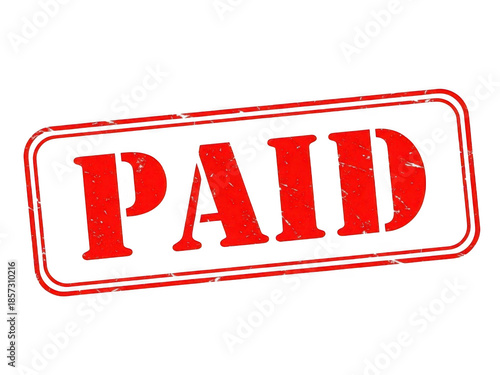 Red paid stamp with a rectangular frame isolated on transparent background