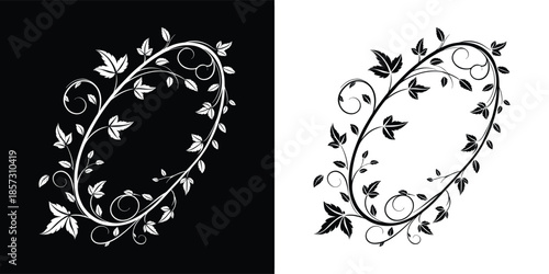 Elegant oval frame adorned with delicate ivy leaves, creating a captivating border for invitations, cards, and designs isolated on white background