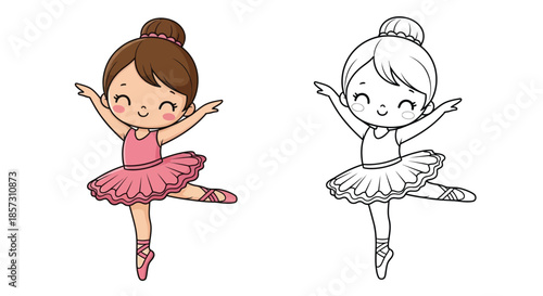 Graceful Ballerina: A charming illustration captures the elegance and poise of a ballerina in a vibrant pink tutu, en pointe, ready to dance with joy.