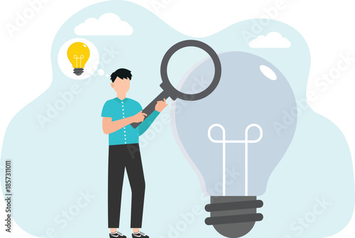  Brainstorming and creativity to create business ideas or strategies, collaboration or partnership to achieve common goals, teamwork and mentoring for innovation and startups, team analyzes light bulb
