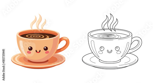 Steaming Coffee Cup: An adorable illustration captures the essence of a warm, inviting coffee cup, emanating gentle steam. The friendly design conveys comfort and a delightful experience.