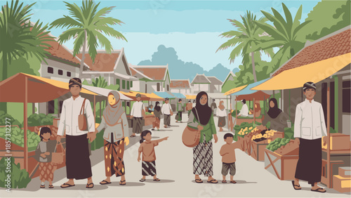 People on the tropical beach and city street walk past palms and resort hotels while enjoying a summer vacation under the sun near the Caribbean sea