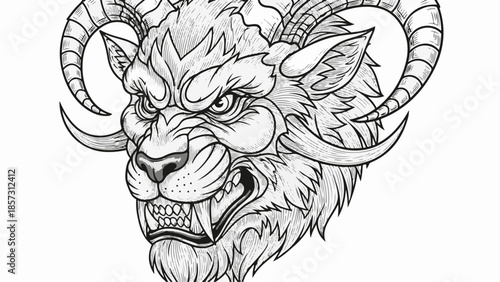Vector illustration of a black tribal lion head logo design featuring a silhouette face with artistic animal pattern details for a powerful tattoo symbol