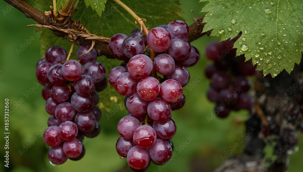 Fototapeta premium Crimson Delight. A Cluster of JewelToned Spheres in Verdant Embrace, A Visual Feast.