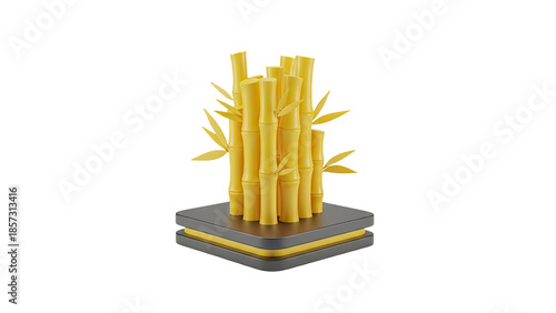 3D Stylized Yellow Bamboo Stalks on a Geometric Base on transparent background