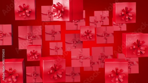 red background christmas gift boxes 3D render Seamless Loop