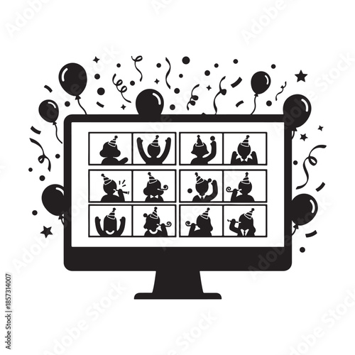 Virtual New Year Celebration on Desktop Computer Screen