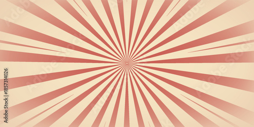 Red sunburst lines on yellow Background. Light sun rays pattern. Vintage stripes halftone radial wallpaper for poster, banner, advertising backdrop, comic or