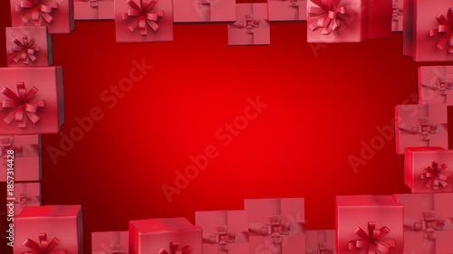 background christmas gift frame boxes border 3D render on green Seamless Loop