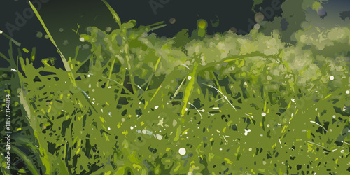 A vibrant and painterly depiction of lush green grass and delicate white wildflowers