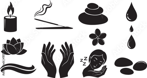 Spa and wellness icons for relaxation and self-care routine