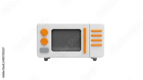 3D Stylized Microwave Oven with Orange Accents on transparent background