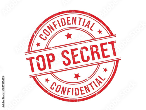 Red confidential top secret stamp graphic with stars on transparent background