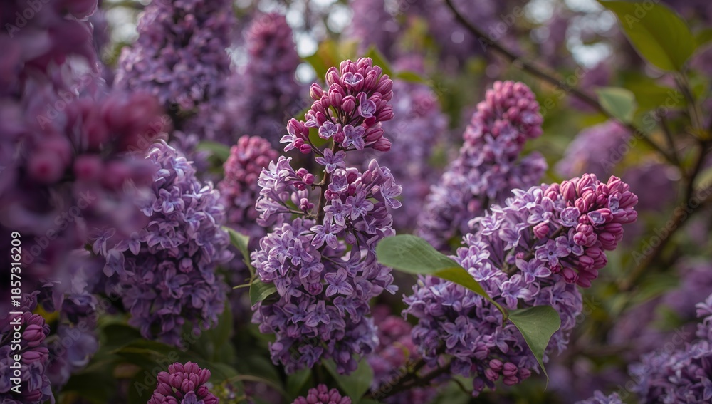 Fototapeta premium Floral Abundance. A Tapestry of Lavender, Amethyst, and Crimson Hues in Bloom.