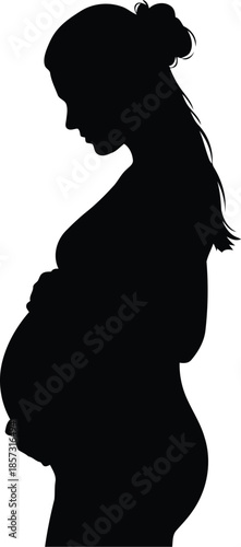 Silhouette of Pregnant Woman in Profile Isolated on White Background for Maternity and Motherhood Concepts