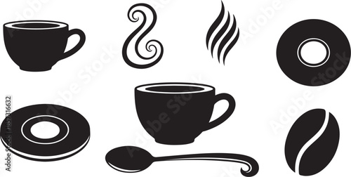 Coffee cups and related icons set