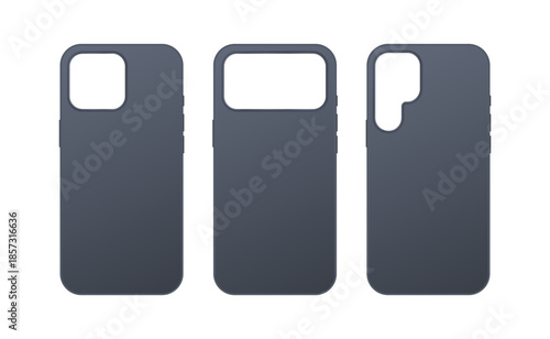 Modern smartphone devices rear silicon protective cases cover mockup in black color. Vector illustration