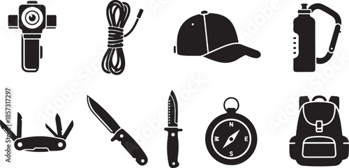 Outdoor adventure gear silhouette collection