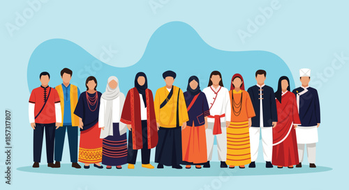 Celebrating cultural diversity with a colorful group of people in traditional clothing, perfect for global unity and inclusive communities projects