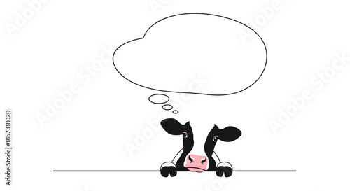Adorable cow with a whimsical thought bubble ready for your message, perfect for farms, dairies, and fun creative projects