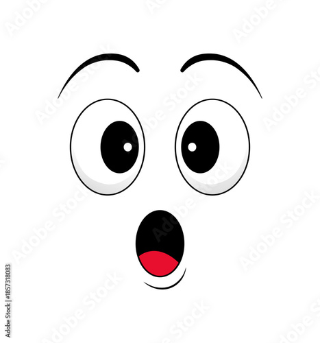 Amazed, shocking eyes and mouth icon, cartoon style character emoji. Vector illustration