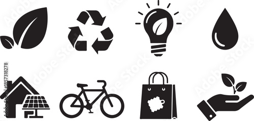 Eco friendly living icons set illustration