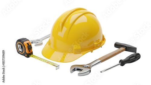 Construction tools and safety helmet