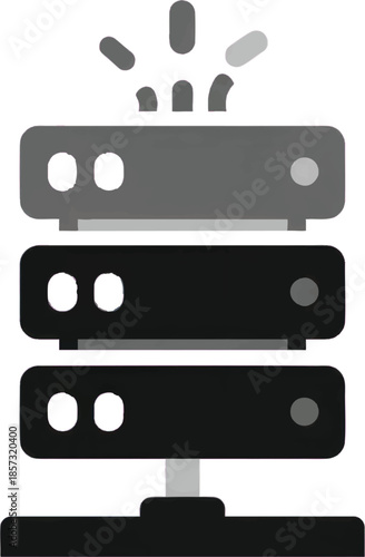 Server Rack Icon: Data Processing and Cloud Computing Concept with Active Network Connection and IT Infrastructure