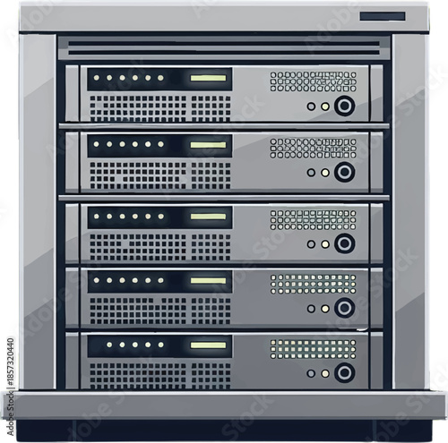 Digital Server Rack System Illustration for Modern IT Infrastructure, Data Center Computing, and Network Technology Hardware